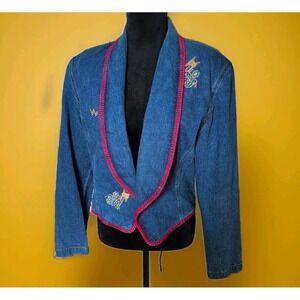 Vintage 90's An Original Rickie Cowgirl Denim Blazer Aztec‎ Embroider Sz M
